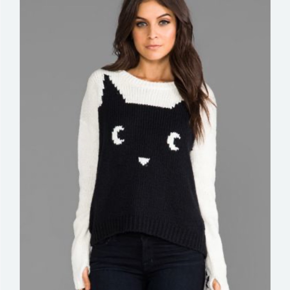 PJK Patterson J. Kincaid Meow Black and White Cat Wool Blend Sweater Sm